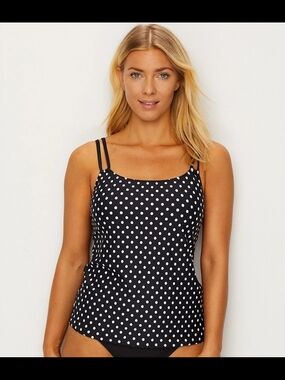 Sunsets Black White Polka Dot Underwire Tankini Top Taylor Model New